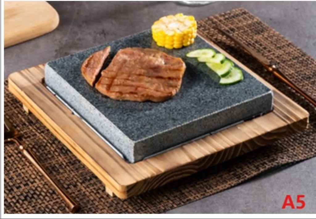 ZB-D3002Z จานหินสเต็ก+ถาดไม้เหลี่ยม (18*18*6cm.)