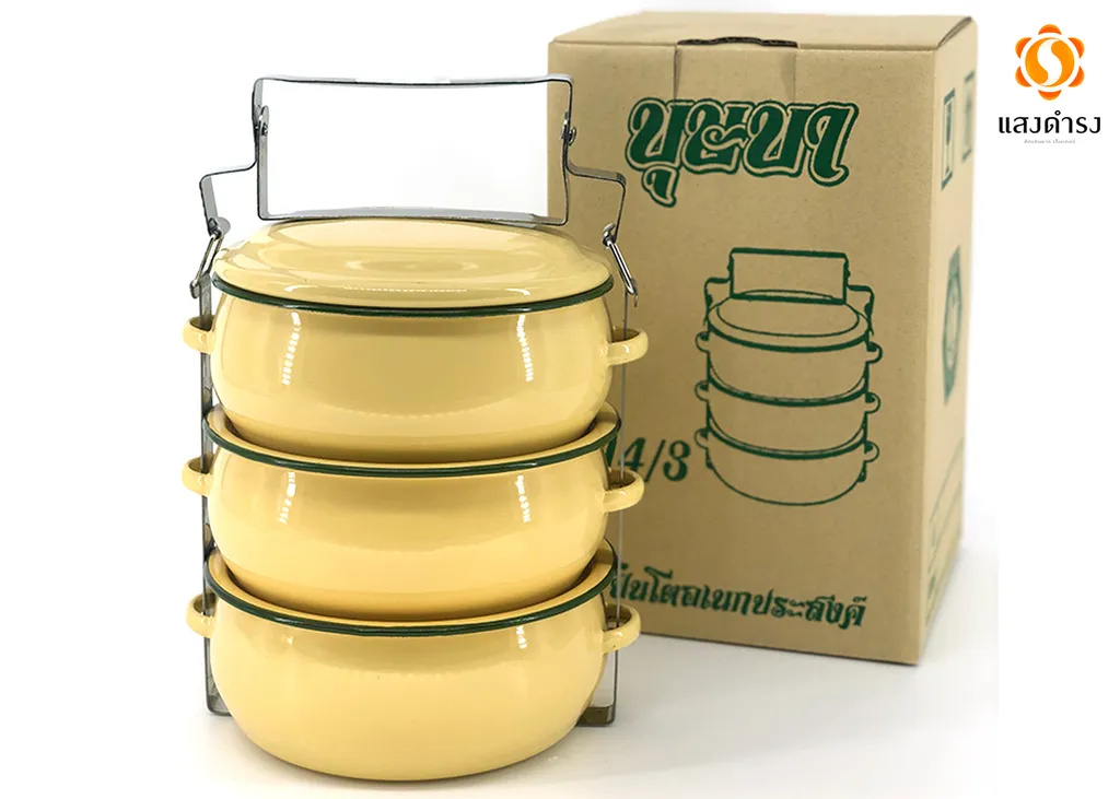 14/3 ปิ่นโตเคลือบบุษบา สีเหลือง (นกเพนกวิน)(1*6)