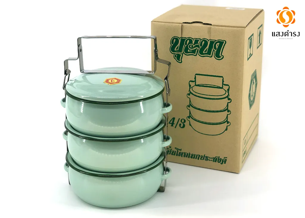 14/3 ปิ่นโตเคลือบบุษบา สีเขียว (นกเพนกวิน)(1*6)