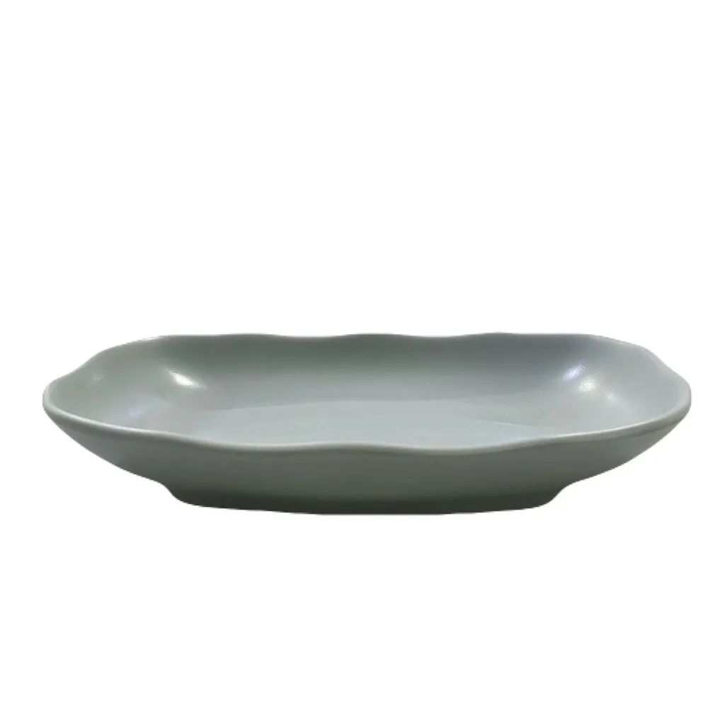 #P94021-9.7 จานเปล SQ ขอบริ้ว สีหยก