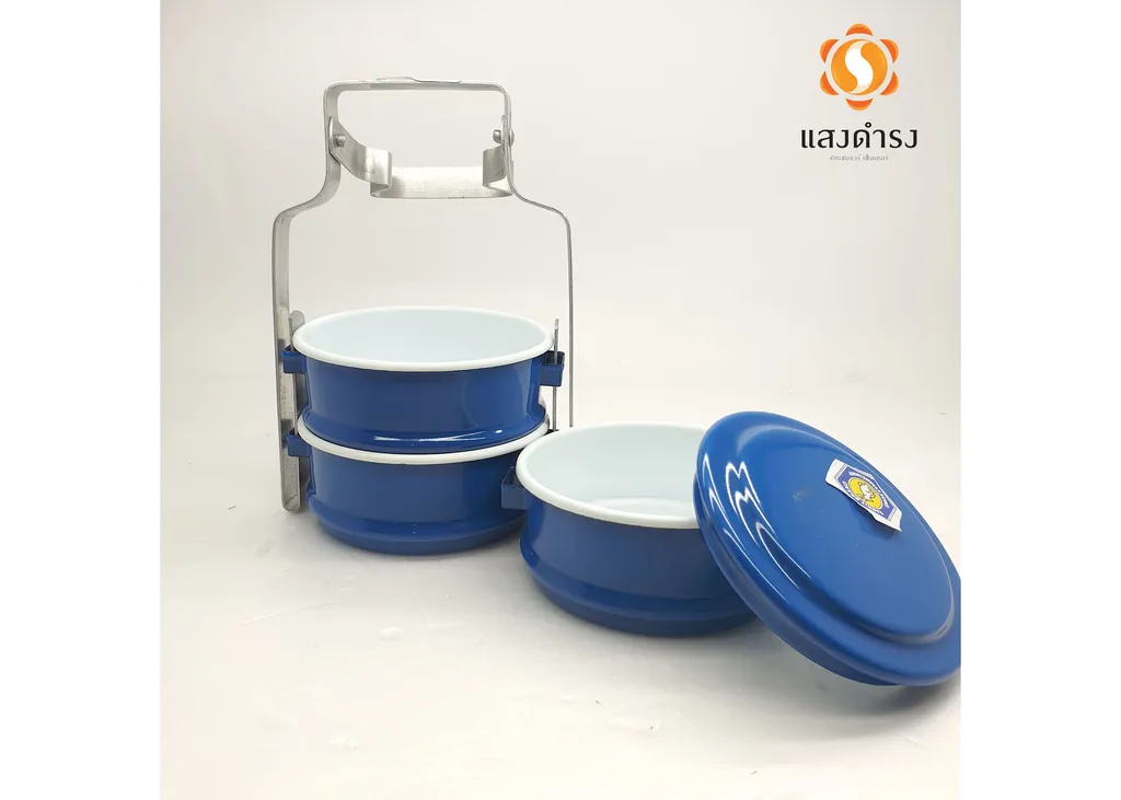 10/3 ปิ่นโตเคลือบกระต่าย สีน้ำเงิน 2 สี