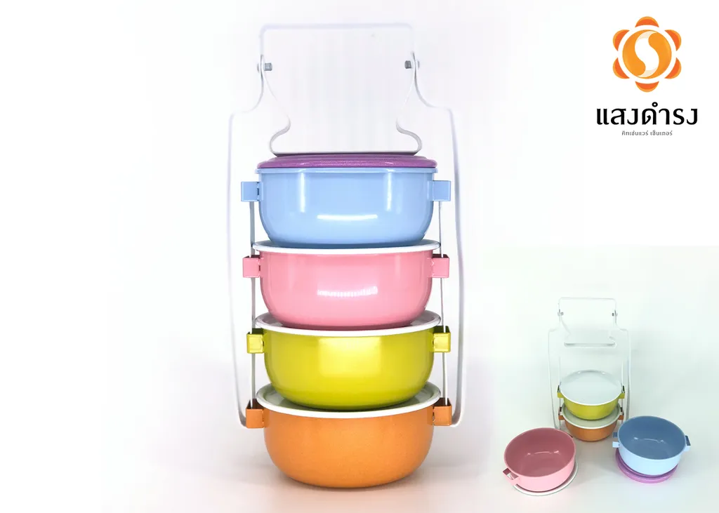 11/4 ปิ่นโตเคลือบแฟนซีทรงถ้วย (ลังละ 10 เถา)