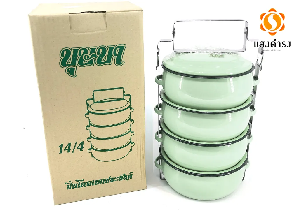 14/4 ปิ่นโตเคลือบบุษบา สีเขียว (นกเพนกวิน)(1*6)