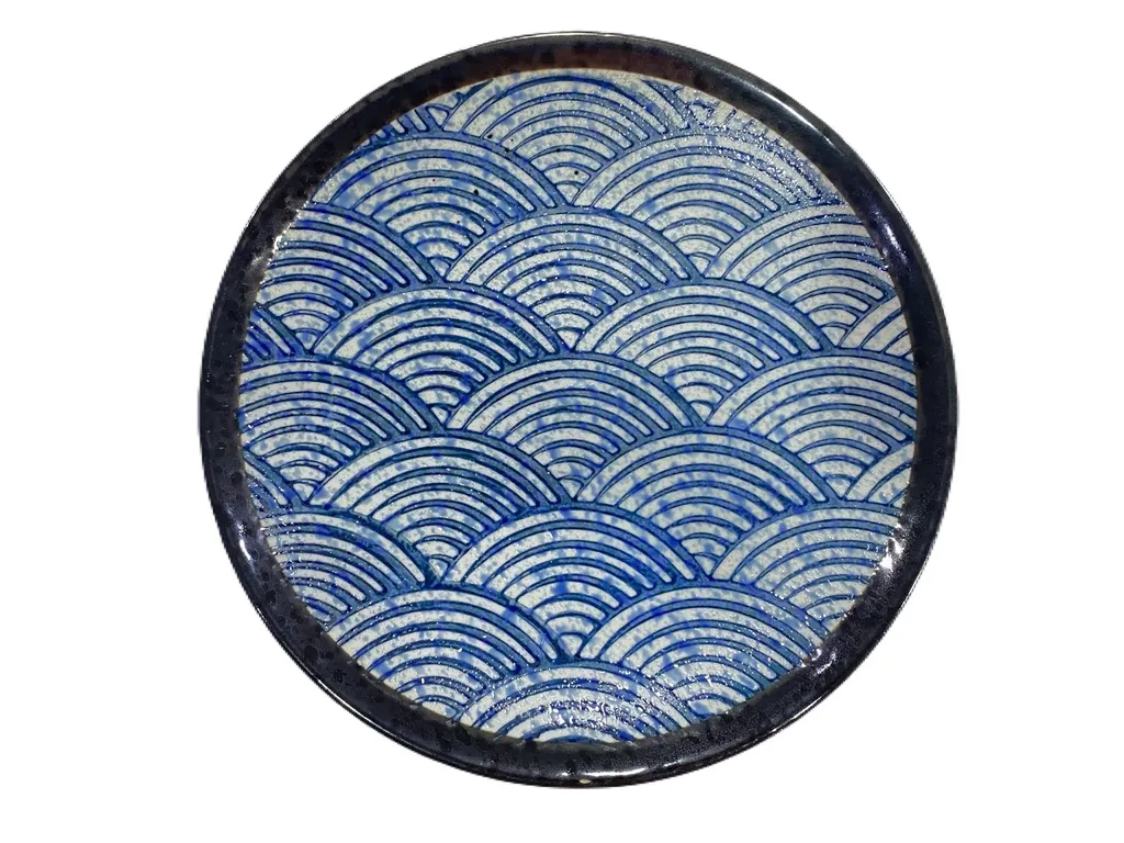 จานแบ่งกลมลายคลื่นสีน้ำเงิน 6 CRM1002