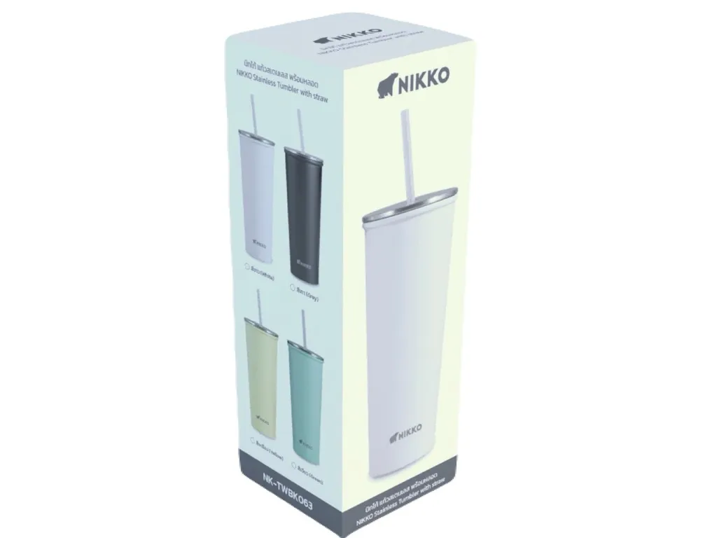 #BK063 แก้วน้ำสแตนเลสพร้อมหลอด นิกโก้ 0.63 ลิตร (คละสี)
