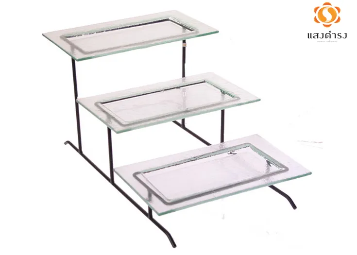 FF015 S SET ชุดที่วางจานเหลี่ยม3 ชั้น+จานแก้ว