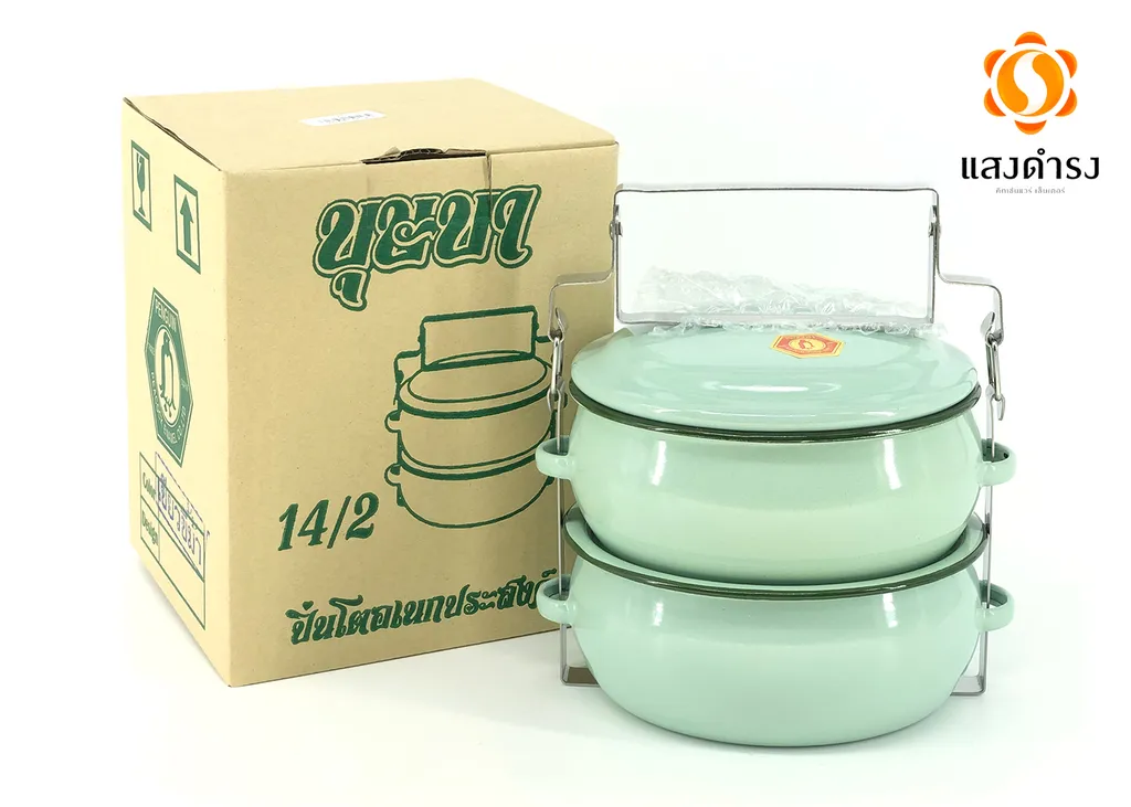 14/2 ปิ่นโตเคลือบบุษบา สีเขียว (นกเพนกวิน)(1*12)