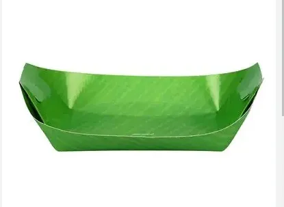 (D) #PT002 ถาดกระดาษ ทรงเรือ 9" ลายใบตอง (1*100*7)