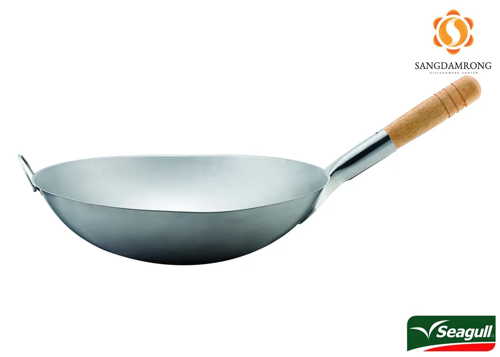 กระทะผักบุ้งไฟแดง 32 ซม.(ด้าม) #100359032 (1*12) (นางนวล)