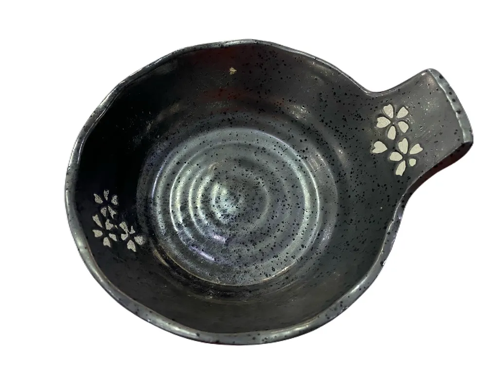 #SFY056 ถ้วยชุปเกาหลี 4.5" ดำดอกขาว