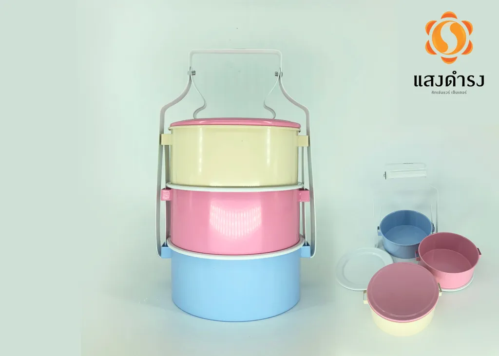 14/3 ปิ่นโตเคลือบแฟนซีมีจานรอง (ลังละ 10 เถา)