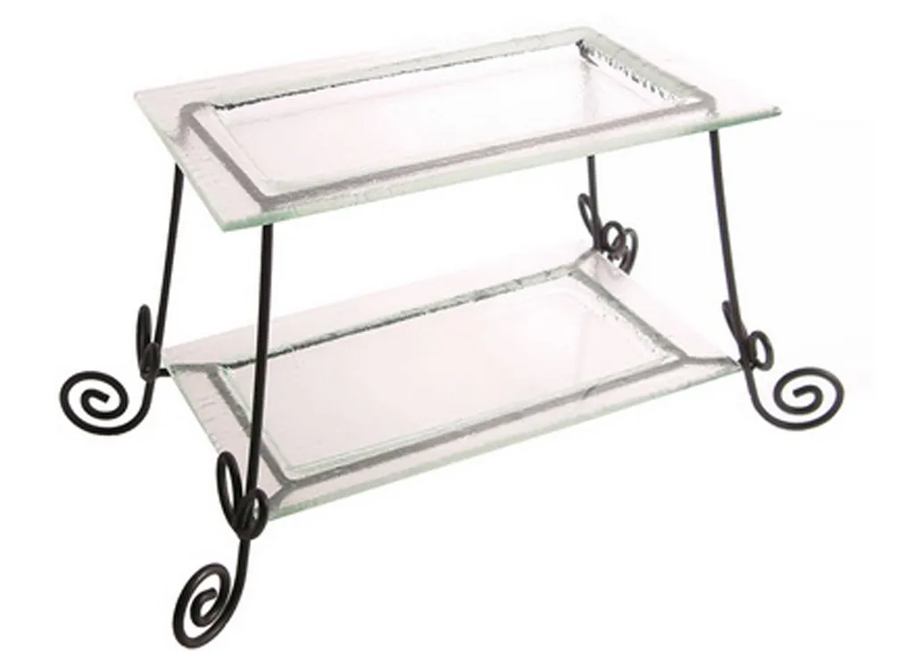 FF035-2 ขาตั้งจานแก้ววางของหวาน2ชั้น