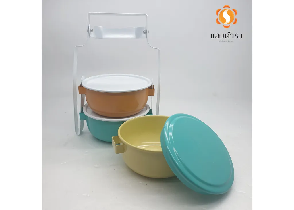 11/3 ปิ่นโตเคลือบแฟนซีทรงถ้วย (ลังละ 10 เถา)