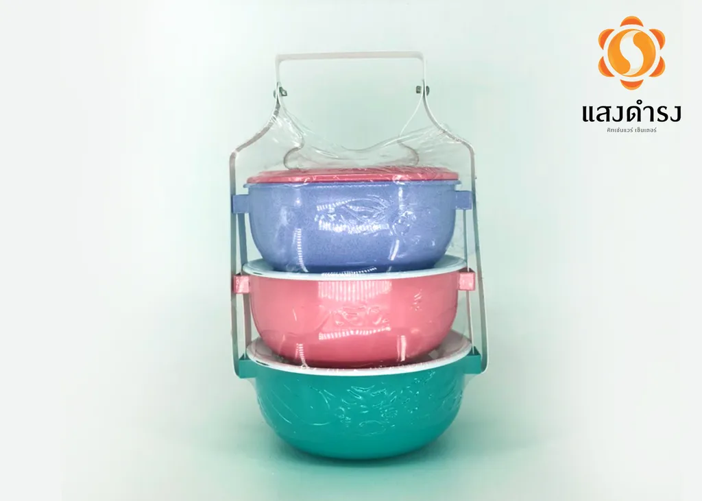 14/3 ปิ่นโตเคลือบแฟนซีทรงถ้วย (ลังละ 10 เถา)