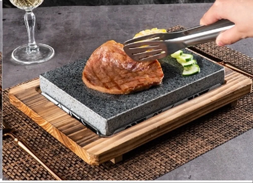 ZB-D3002C จานหินสเต็ก+ถาดไม้ยาว (21*15*6cm.)