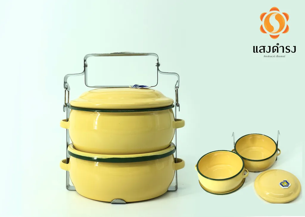 12/2 ปิ่นโตเคลือบสุขสันต์ สีเหลือง ตรากระต่าย (1*12)