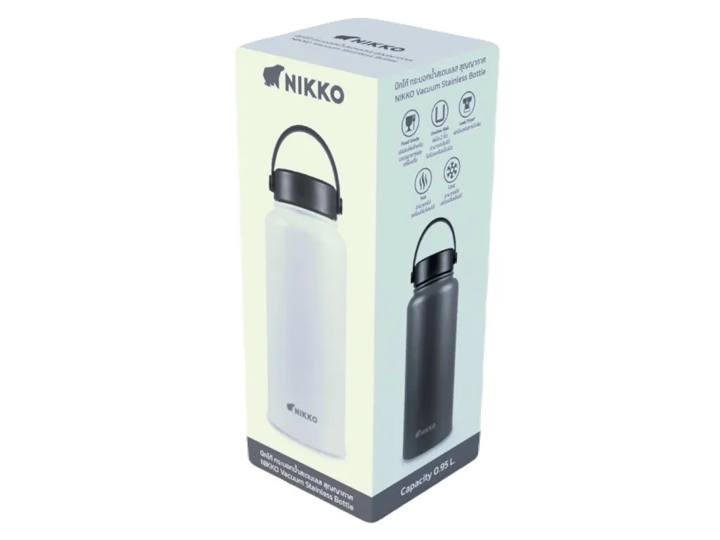 #HD095 กระบอกน้ำสแตนเลส สุญญากาศ นิกโก้ 0.95 ล. (ขาว/เทา)