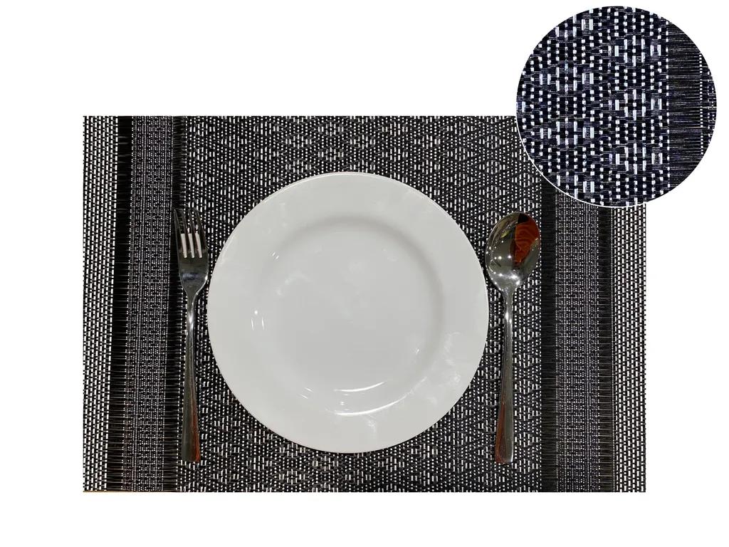 PM0769TH-2Y เสื่อรองจาน ลายไทย ดำ (30*45ซม.)