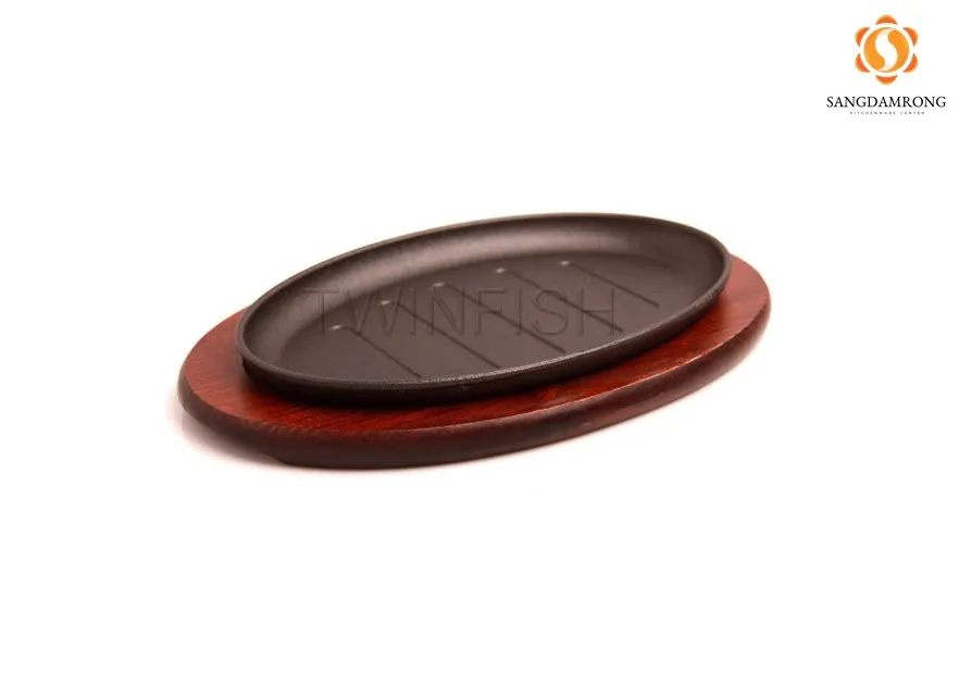 #HP-9 จานร้อนแบบวงรี+ถาดไม้ 27 ซม.