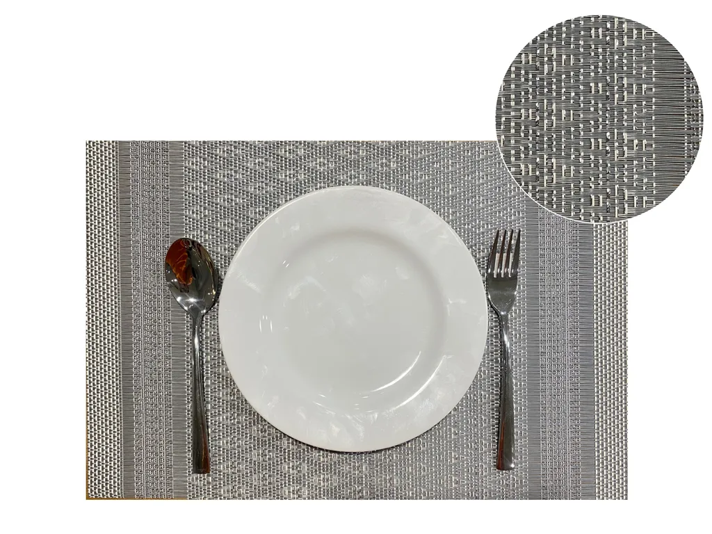 PM0769TH-1Y เสื่อรองจาน ลายไทย เงิน (30*45ซม.)