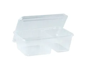 (B) กล่องอาหาร PP ใส 2 ช่อง ลอน + ฝา 1000ml. (1*25*20)