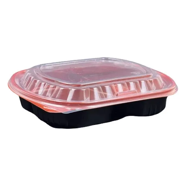 TRB851-3 กล่องเบนโตะ 3 ช่อง สีแดง-ดำ ฝาPP 1150 มล. (1*25*8)
