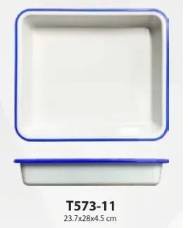 #T573-11 ถาดเหลี่ยม ขอบน้ำเงิน 9.5*11"