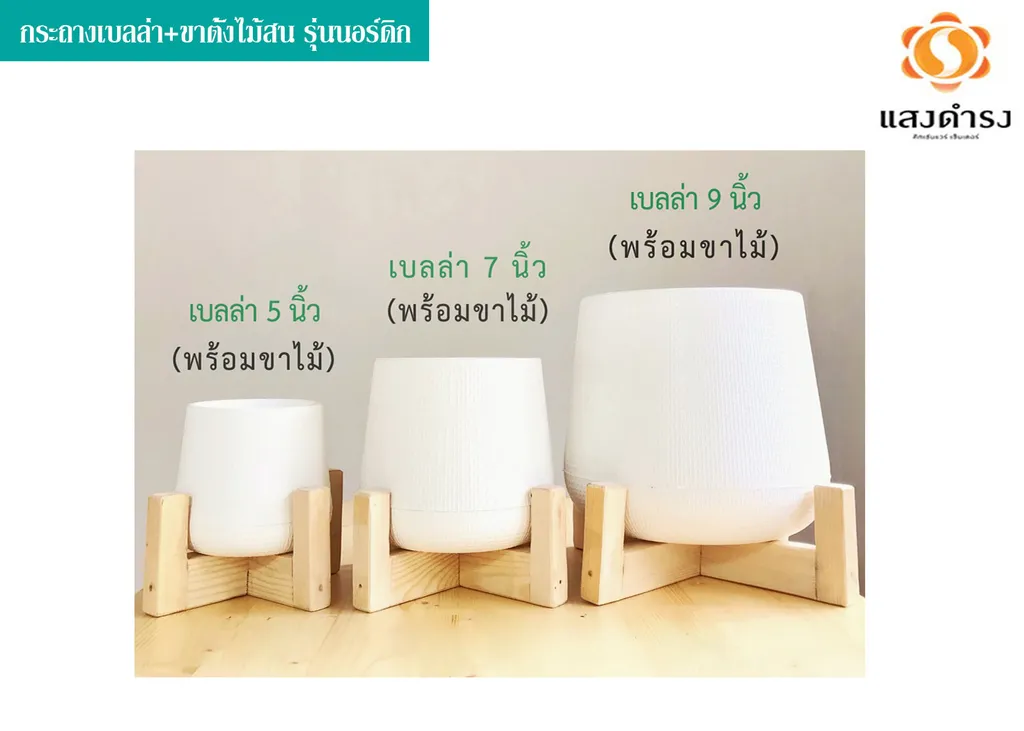 กระถางเบลล่า7"+ขาตั้งไม้สน รุ่นนอร์ดิก