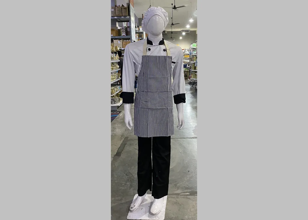 ผ้ากันเปื้อน ลายทางเล็ก น้ำเงิน