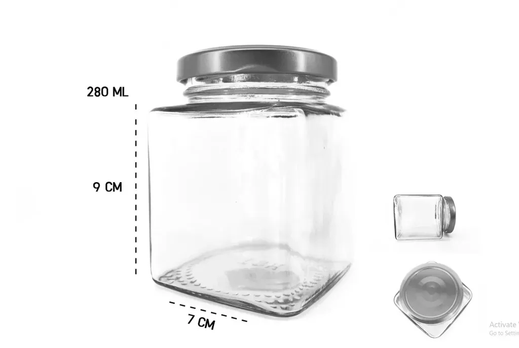 ขวดเหลี่ยมปากกว้าง180มล+ฝาเงิน58มม. (1*60)