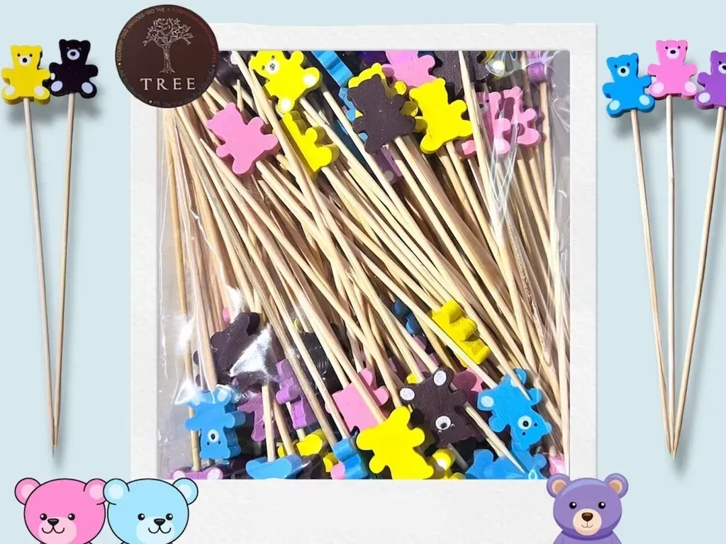 ไม้จิ้มแฟนซีหมีแทดดี้ 12 ซม. (1*100)