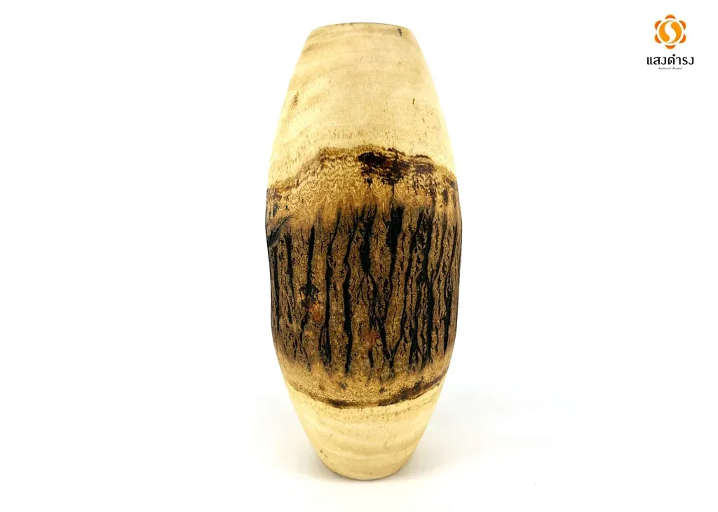 (B) แจกันไม้ขาว ลายเปลือกไม้ ทรงอ้วน 6"x16"