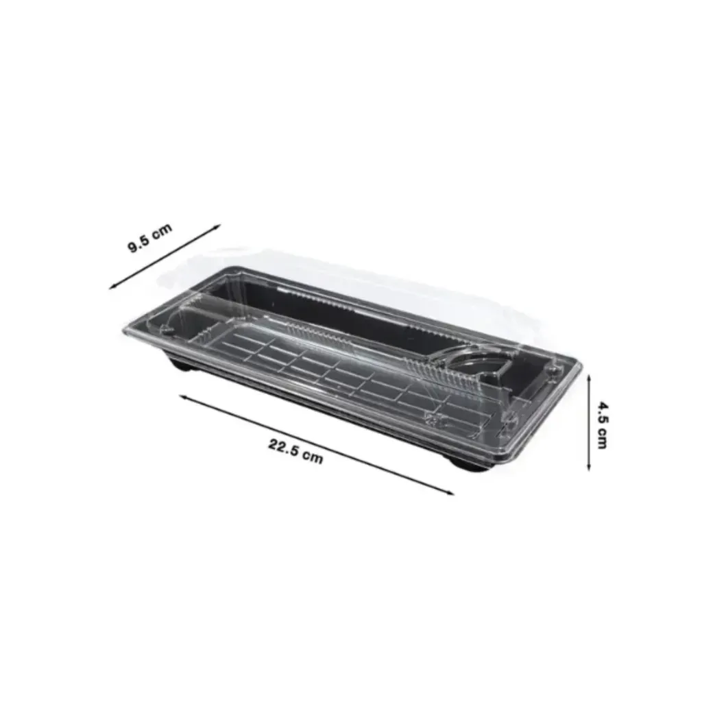 NT-ST2B ถาดซูชิดำ+ฝา OPS ดำ 200 ml. (1*50*8)