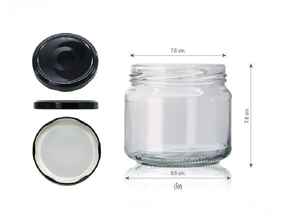 WG-09-814 ขวดแยม 300ml. ปากกว้าง+ฝาดำ 82mm. 1*48